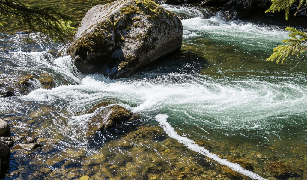 river current flowing around large boulder creating eddy and 20260331 083310