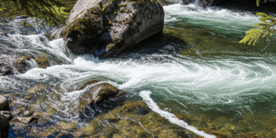river current flowing around large boulder creating eddy and 20260331 083310