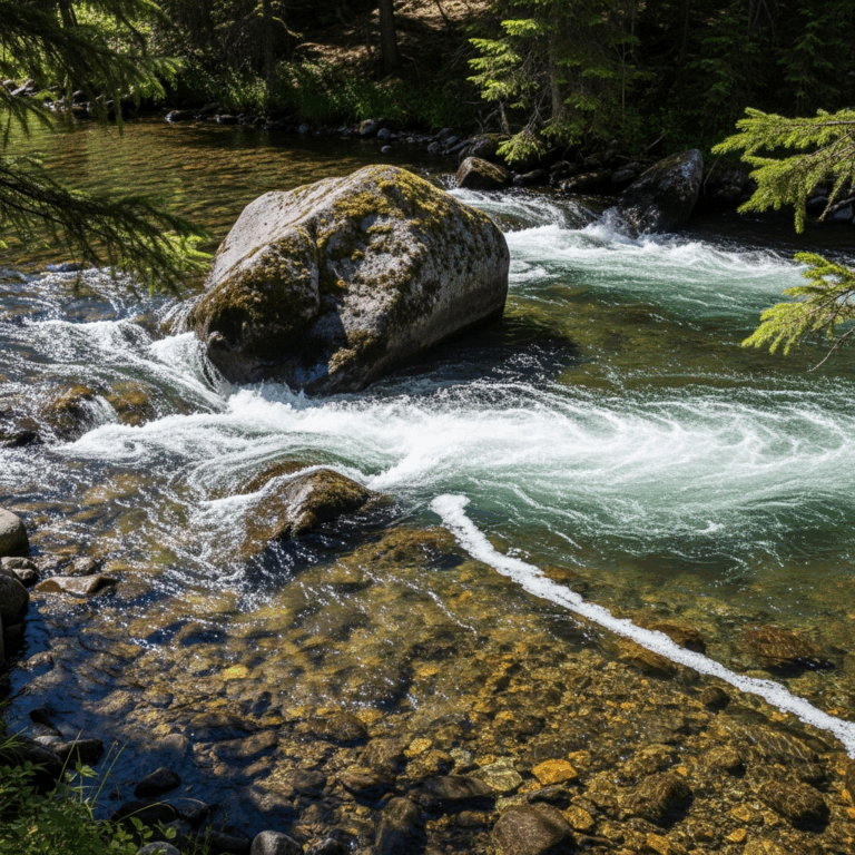 river current flowing around large boulder creating eddy and 20260331 083310